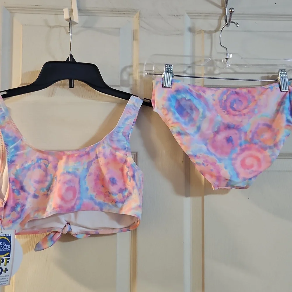 Andy & Evan Girls' Two-Piece Swimsuit: PINK SWIRL: NEW WITH TAGS: SIZE XL (16)